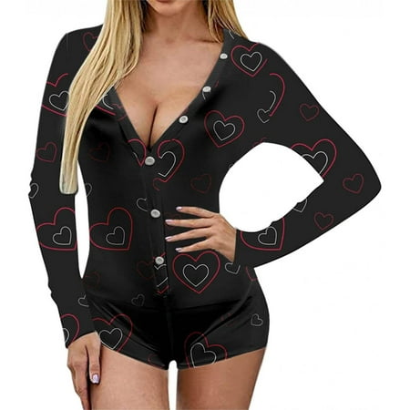 Summer Savings Clearance 2022! Women Pajamas Shorts Sexy Long Sleeve Jumpsuit V Neck Bodysuit Club Romper Overall Love Women s Pajama Shorts Sexy Long Sleeve Jumpsuit V-Neck Bodysuit