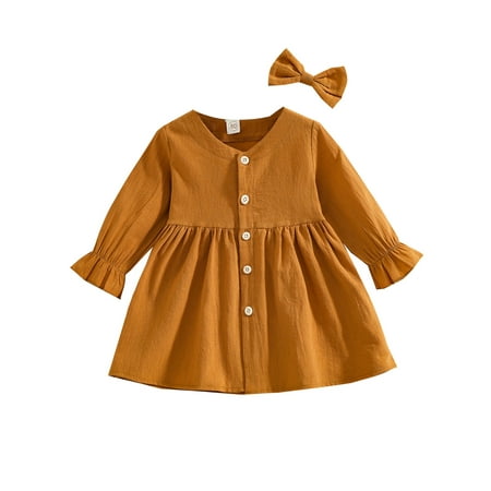 Canrulo Toddler Kids Baby Girls 2Pcs Fall Outfits V Neck Button Down Dress + Hair Bow Clothes Sets Ginger 12-18 Months
Canrulo Toddler Kids Baby Girls 2Pcs Fall Outfits V Neck Button Down Dress + Hair Bow Clothes Sets Ginger 12-18 Months