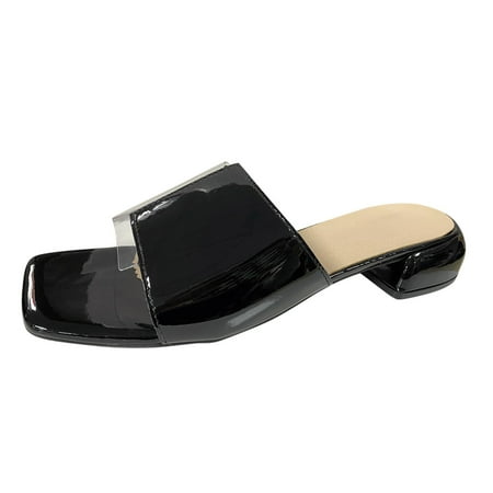 Ladies Fashion Summer Leather PVC Vamp Thick High Heel Sandals And Slippers