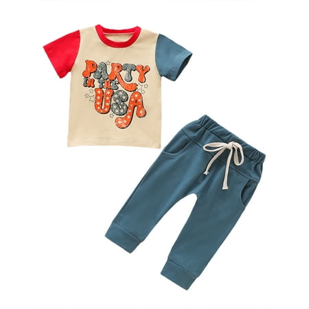 Indepence Day Baby Boys Outfit Summer Retro Letter Print Short Sleeve T-Shirt and Elastic Casual Pants Set
Indepence Day Baby Boys Outfit Summer Retro Letter Print Short Sleeve T-Shirt and Elastic Casual Pants Set
