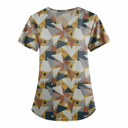 QAZXD Women s Comfort Plus Size V-Neck Scrub Top With Pockets S