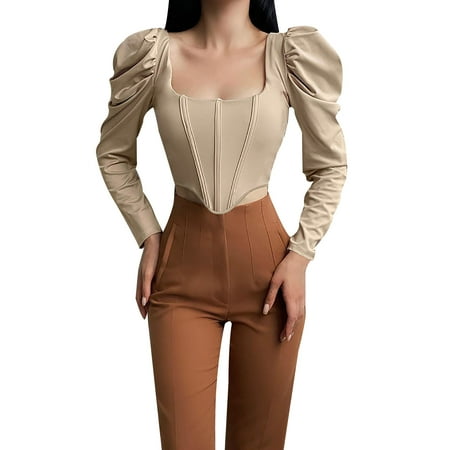 Ladies T-Shirts Solid Color Tshirt Long Sleeve Square Neck Tops Retro Long Bubble Fish Bone Corset Waist Style Comfy Soft Tshirt For Women
Ladies T-Shirts Solid Color Tshirt Long Sleeve Square Neck Tops Retro Long Bubble Fish Bone Corset Waist Style Comfy Soft Tshirt For Women