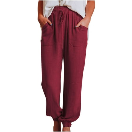 Dadaria Wide Leg Linen Pants for Women Long Solid Pants With with Pocket Comfortable Tie Feet Long Pants Wine S Female
Dadaria Wide Leg Linen Pants for Women Long Solid Pants With with Pocket Comfortable Tie Feet Long Pants Wine S Female