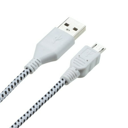 Insten 6 FT White Micro USB Woven Pattern Cable 2-in-1 For Samsung Galaxy S4 i9500 Note 3 N9000 HTC M7 One Max Mini