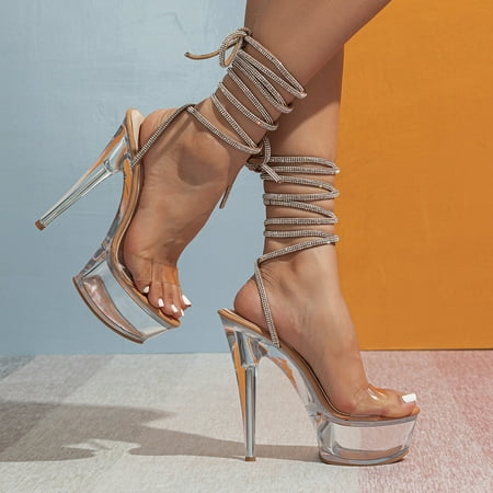 Transparent Stiletto Heeled Platform Faux Rhinestone Ankle Strap Sandals Non Slip Open Toe High Heels Women‘s Footwear
Transparent Stiletto Heeled Platform Faux Rhinestone Ankle Strap Sandals Non Slip Open Toe High Heels Women‘s Footwear