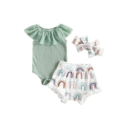 Wassery Baby Girls Summer Shorts Set 3 6 12 18 Months Infant Sleeveless Lace Patchwork Romper with Cow/Rainbow Print Shorts and Hairband
Wassery Baby Girls Summer Shorts Set 3 6 12 18 Months Infant Sleeveless Lace Patchwork Romper with Cow/Rainbow Print Shorts and Hairband
