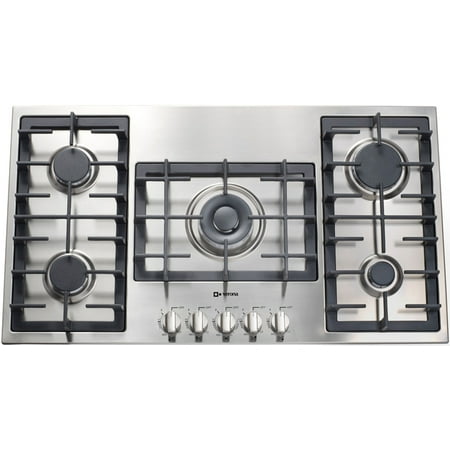 VECTGM365SS 36 Designer Series Gas Cooktop With 5 Burner Design Front Controls Sealed Burners Heavy Duty Cast Iron Grates & Caps and 20 000 BTU tested in Stainless Steel