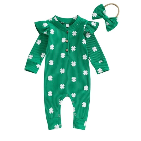 Qtinghua Newborn Baby Girls St. Patrick s Day Jumpsuit Shamrock Print Long Sleeve Romper with Headband Set Green 6-12 Months
Qtinghua Newborn Baby Girls St. Patrick s Day Jumpsuit Shamrock Print Long Sleeve Romper with Headband Set Green 6-12 Months