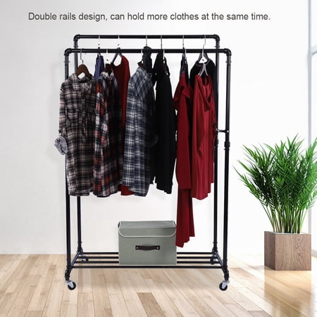 Clothes Organizer,Zerone Metal Rolling Double Rails Garment Clothes Coat Rack Organizer Hanger
