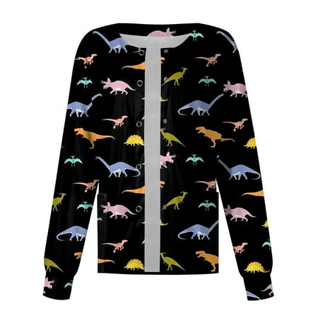 Sksloeg Scrub Jacket Tops Women Plus Size Fun Cartoon Animal Dinosaur Printed Jacket Top Long Sleeve O Neck Shirts Tee Jacket Tops with Pockets Nursing Working Uniform Black M
Sksloeg Scrub Jacket Tops Women Plus Size Fun Cartoon Animal Dinosaur Printed Jacket Top Long Sleeve O Neck Shirts Tee Jacket Tops with Pockets Nursing Working Uniform Black M