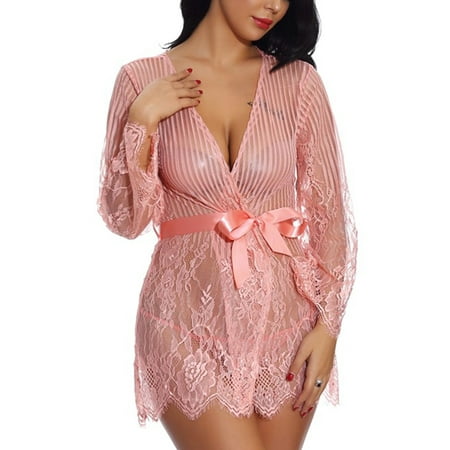 Eyicmarn Women’s Lingerie Two Piece Set Fashion Perspective Lace Long Sleeve Dress and Low Waist Thong
Eyicmarn Women’s Lingerie Two Piece Set Fashion Perspective Lace Long Sleeve Dress and Low Waist Thong