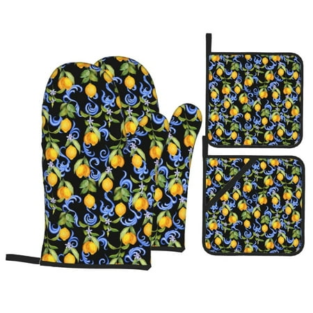 Oven Mitts and Pot Holders Sets 4 pcs - Yellow lemons sicilian style Heat Resistant Silicone Oven Gloves with Non-Slip Silicone Surface and hot pads for kitchen Baking Cooking BBQ
Oven Mitts and Pot Holders Sets 4 pcs - Yellow lemons sicilian style Heat Resistant Silicone Oven Gloves with Non-Slip Silicone Surface and hot pads for kitchen Baking Cooking BBQ