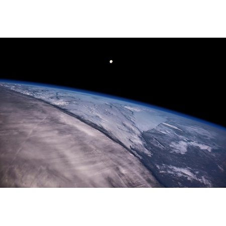 Satellite view of Earth with moon glowing over Saskatchewan, Canada Print Wall Art