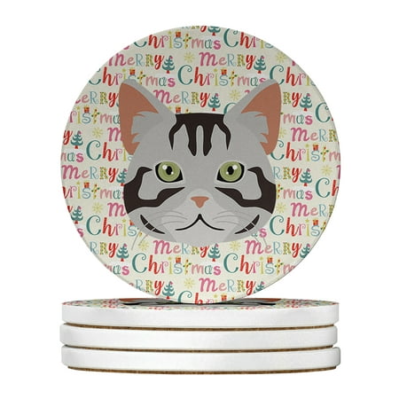 American Shorthair Cat Christmas Large Sandstone Coasters Pack of 4 4 in x 4 in