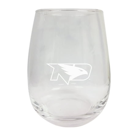 North Dakota Fighting Hawks Etched Stemless Wine Glass 9 oz 2-Pack