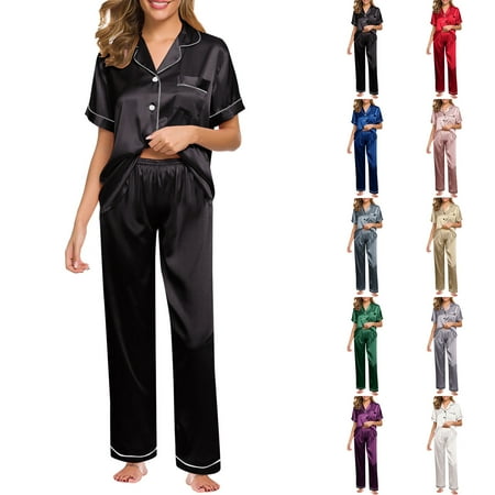 Women s Simple Nightdress Set Silk Satin Short Sleeve Top and Trousers Loose Nightdress Set
Women s Simple Nightdress Set Silk Satin Short Sleeve Top and Trousers Loose Nightdress Set