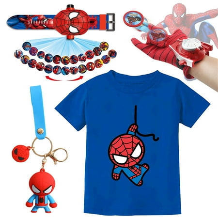 Boy Short Sleeve Graphic Round Neck Cotton T-Shirt Gloves Watches Size(S-XL)