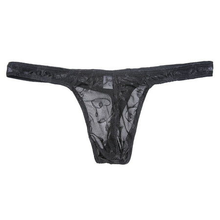ALSLIAO Men Sexy Lace Pouch Panties Bikini Briefs G-String Thongs Low Rise Underwear Black XL