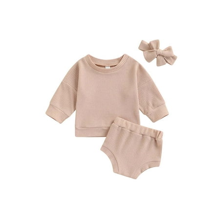 TheFound Baby Girl 3Pcs Clothes Solid Long Sleeve Pullover Sweatshirt Tops + Elastic Waist Shorts + Headband Set
TheFound Baby Girl 3Pcs Clothes Solid Long Sleeve Pullover Sweatshirt Tops + Elastic Waist Shorts + Headband Set