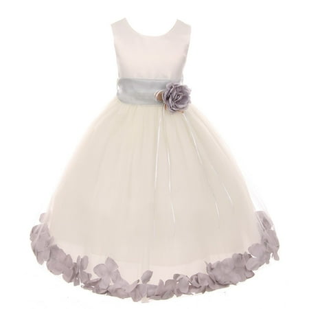 Kids Dream Little Girls Ivory Silver Floral Petal Flower Girl Dress