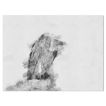 DESIGN ART Designart 'Black and White Vulture Sketch' Animals Painting Print on Wrapped Canvas