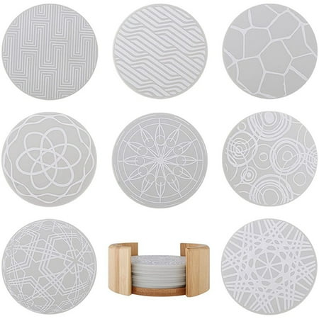 Silicone Drink Coasters 8 with Bamboo Coaster Holder Table