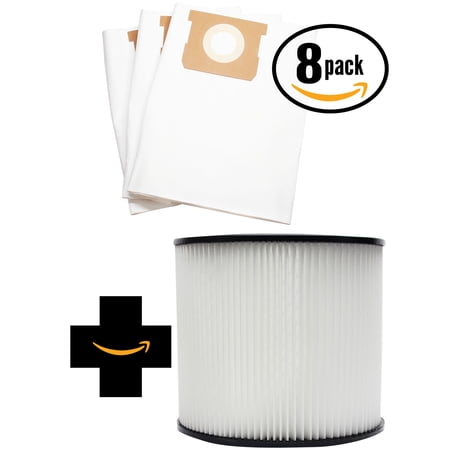 24 Replacement Shop-Vac Quiet 12B225A Vacuum Bags & 1 Cartridge Filter - Compatible Shop-Vac 90661 Bags & 90304 Filter