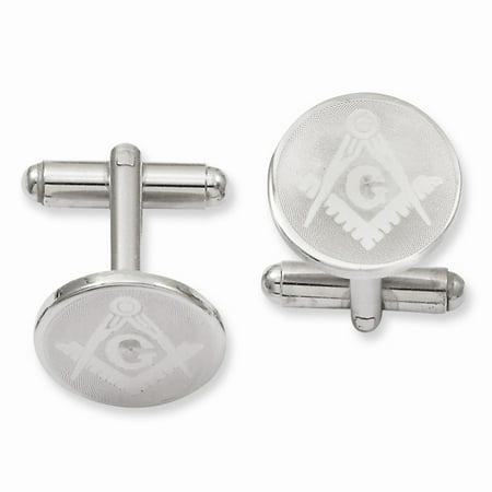 Rhodium-plated Round Masonic Cuff Links. Lovely Leatherrete Gift Box Included
