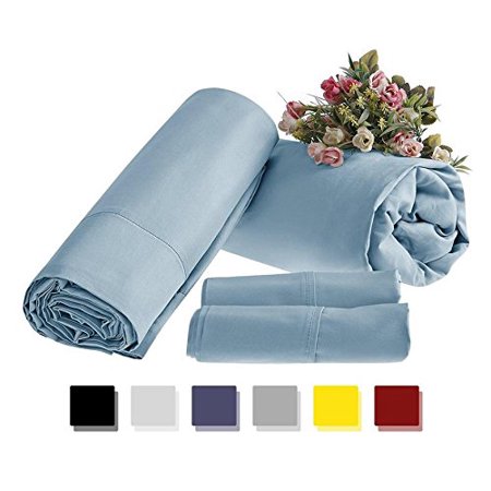 18 inches EXTRA DEEP POCKET Bed Sheet Set - 400-Thread-Count 100% Long Staple Cotton Sheets, Sateen Weave - 4 Piece Solid (Olympic/Expanded Queen, Sky Blue) by Splendid