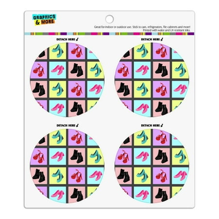 Cute Shoes Pattern Heels Boots Wedges Maryjanes Set Refrigerator Fridge Locker Vinyl Circle Magnet Set