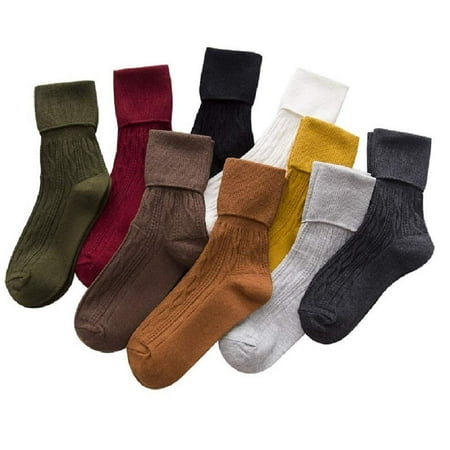 Sookiay 9 Pairs Women s Crew Socks Cotton Knit Soft Turn Cuff Socks