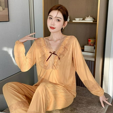 DanceeMangoo Womens Pajama Set Autumn Winter Lace Sleepwear Shirt Women Pijamas Set Long Sleeve Sweet Leisure Lady Trousers Outwear Clothes
DanceeMangoo Womens Pajama Set Autumn Winter Lace Sleepwear Shirt Women Pijamas Set Long Sleeve Sweet Leisure Lady Trousers Outwear Clothes