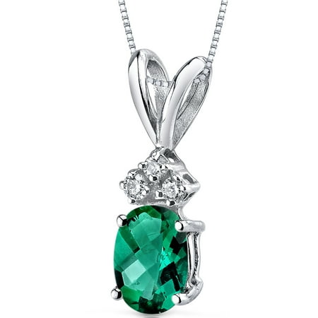 Peora 0.75 Carat T.G.W. Oval-Cut Created Emerald and Diamond Accent 14kt White Gold Pendant, 18