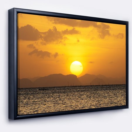 DESIGN ART Designart 'Yellow Sunset and Brown Ocean' Seashore Framed Canvas Art Print