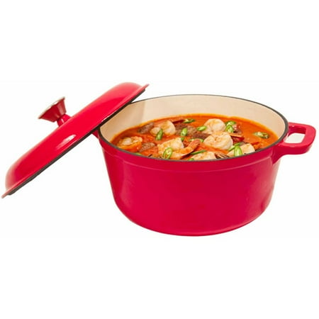 Heuck 5-Quart Cast Iron Porcelain Enameled Dutch Oven, Red
