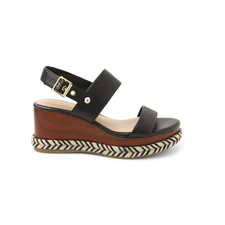 BCBGeneration Womens Allia Faux Leather Open Toe Wedge Heels