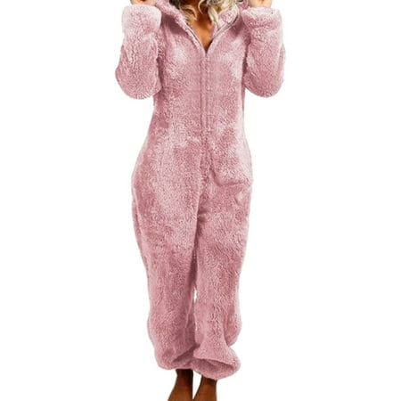 Gureui Women Fleece One Piece Zipper Hooded Jumpsuit Loose Long Sleeve Thick Plush Sleepwear Romper Pajamas Playsuit with Bear Ear Hat
Gureui Women Fleece One Piece Zipper Hooded Jumpsuit Loose Long Sleeve Thick Plush Sleepwear Romper Pajamas Playsuit with Bear Ear Hat