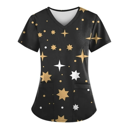 Sksloeg Womens Scrub Tops Stretchy Cartoon Printed V-Neck Universe Patterned Workwear With Pockets Shirts Nursing Working Uniform Gold S
Sksloeg Womens Scrub Tops Stretchy Cartoon Printed V-Neck Universe Patterned Workwear With Pockets Shirts Nursing Working Uniform Gold S