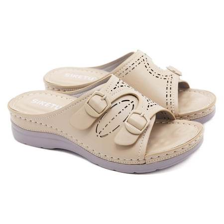 Women‘s Buckle Bend Wedge Slippers Solid Color Open Toe Non-slip Slides Shoes Casual Beach Sandals
Women‘s Buckle Bend Wedge Slippers Solid Color Open Toe Non-slip Slides Shoes Casual Beach Sandals