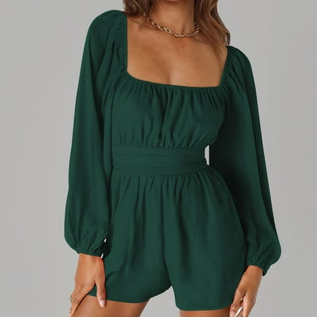 Summer One Piece Solid Color Square Neckline Long Sleeve Rompers Womens Backless Tied Jumpsuit Casual Comfortable Shorts
Summer One Piece Solid Color Square Neckline Long Sleeve Rompers Womens Backless Tied Jumpsuit Casual Comfortable Shorts