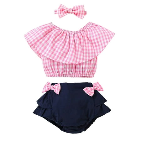 Sunisery Toddler Baby Girls 3Pcs Clothes Elastic Neckline Ruffle Sleeveless Plaid Tops + Bowknot Shorts + Headband Pink 0-6 Months
Sunisery Toddler Baby Girls 3Pcs Clothes Elastic Neckline Ruffle Sleeveless Plaid Tops + Bowknot Shorts + Headband Pink 0-6 Months