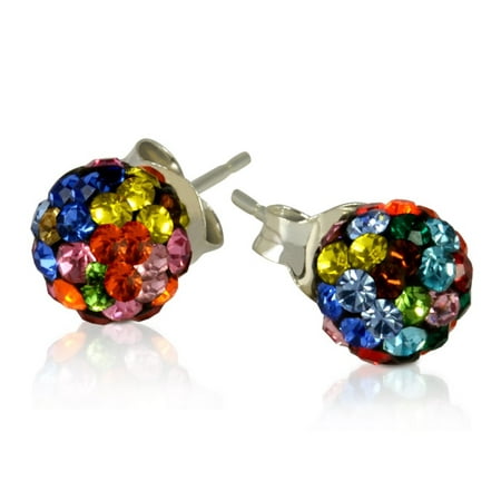 Sterling Silver Stunning Multicolor Pave Crystal Balls Earrings