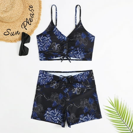 

Finelylove Swimsuits Lightly Lined Sport Bra Style Bikini Blue S