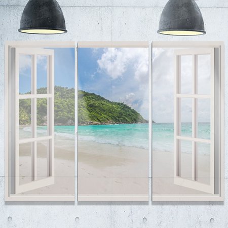 DESIGN ART Designart - Open Window to Calm Seashore - Extra Large Seashore Glossy Metal Wall Art
