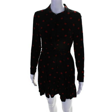 Pre-owned|Ganni Womens Polka Dot Shirt Swing Dress Black Red Size 34