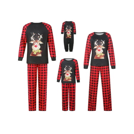 

AMILIEe Family Matching Christmas Pajamas Set Long Sleeve Adults Kids Sleepsuit Loungewear
