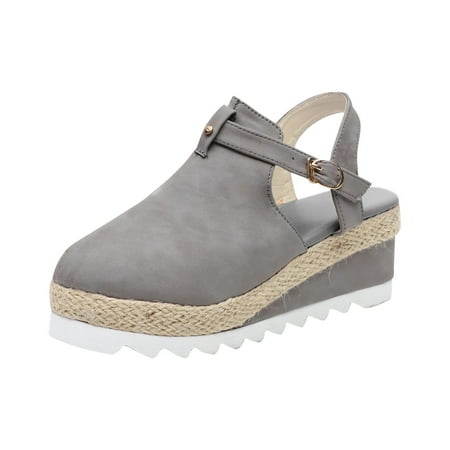 Juebong Women Sandals Vintage Wedge Buckle Strap Straw Thick Bottom Flats Female Shoes Gray Size 5.5
Juebong Women Sandals Vintage Wedge Buckle Strap Straw Thick Bottom Flats Female Shoes Gray Size 5.5