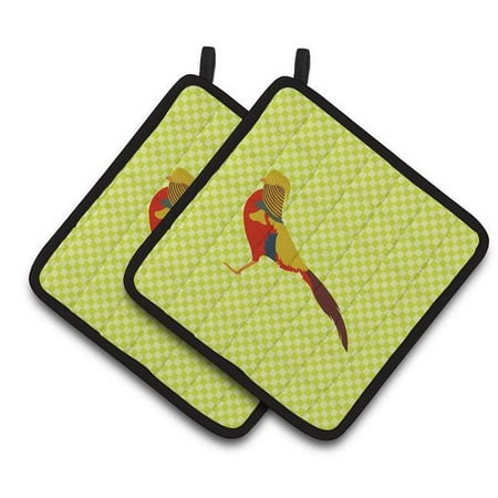 Golden or Chinese Pheasant Green Pair of Pot Holders - Green