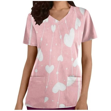 CYMMPU Women s V-Neck Pocketed Scrub_Tops Nurse Workwear Uniform Clearance Going out Tops Summer Tees Short Sleeve Shirts Trendy Valentine s Day Tunic Love Heart Printing Fashion Tshirts Pink S
CYMMPU Women s V-Neck Pocketed Scrub_Tops Nurse Workwear Uniform Clearance Going out Tops Summer Tees Short Sleeve Shirts Trendy Valentine s Day Tunic Love Heart Printing Fashion Tshirts Pink S