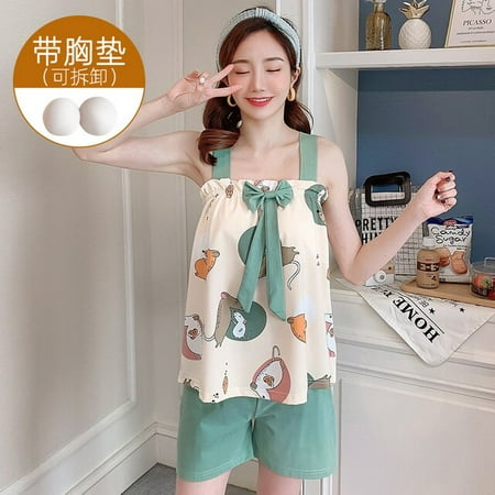 PIKADINGNIS womens 2 piece setYoung Style Summer Sleepwear Set with Chest Pad Sling Short Dee Sexy Pajama Set Cute Womens HomeWear Clothes
PIKADINGNIS womens 2 piece setYoung Style Summer Sleepwear Set with Chest Pad Sling Short Dee Sexy Pajama Set Cute Womens HomeWear Clothes